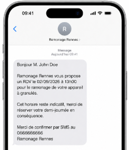 Exemple de SMS de confirmation de rendez-vous de ramonage
