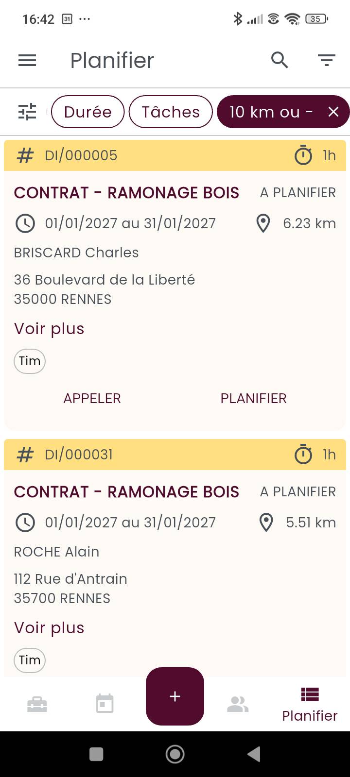 Interventions à planifier dans OpenFire