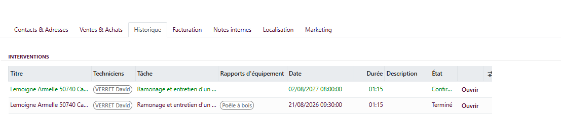Prochain rendez-vous de ramonage pris en ligne et enregistré dans OpenFire
