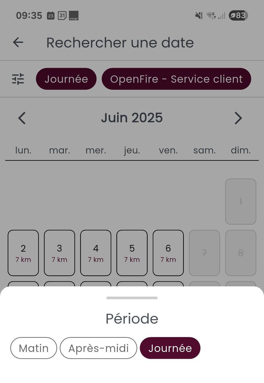 Recherche de créneaux OpenFire Mobile